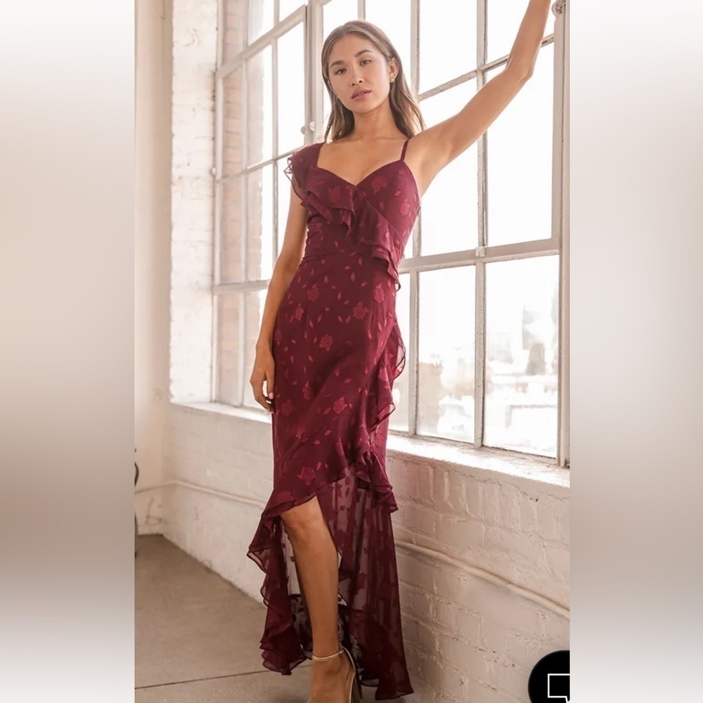 Lulu's Burgundy Ruffle Maxi Dress